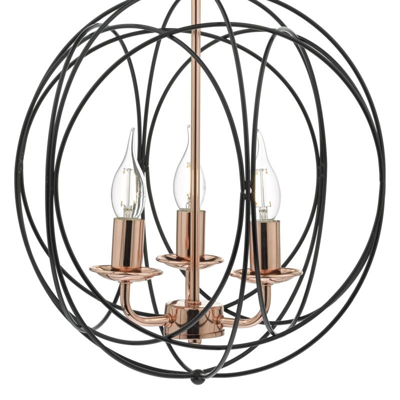 Dar-PHO0322 - Phoenix - Black and Copper Globe 3 Light Hanging Pendant