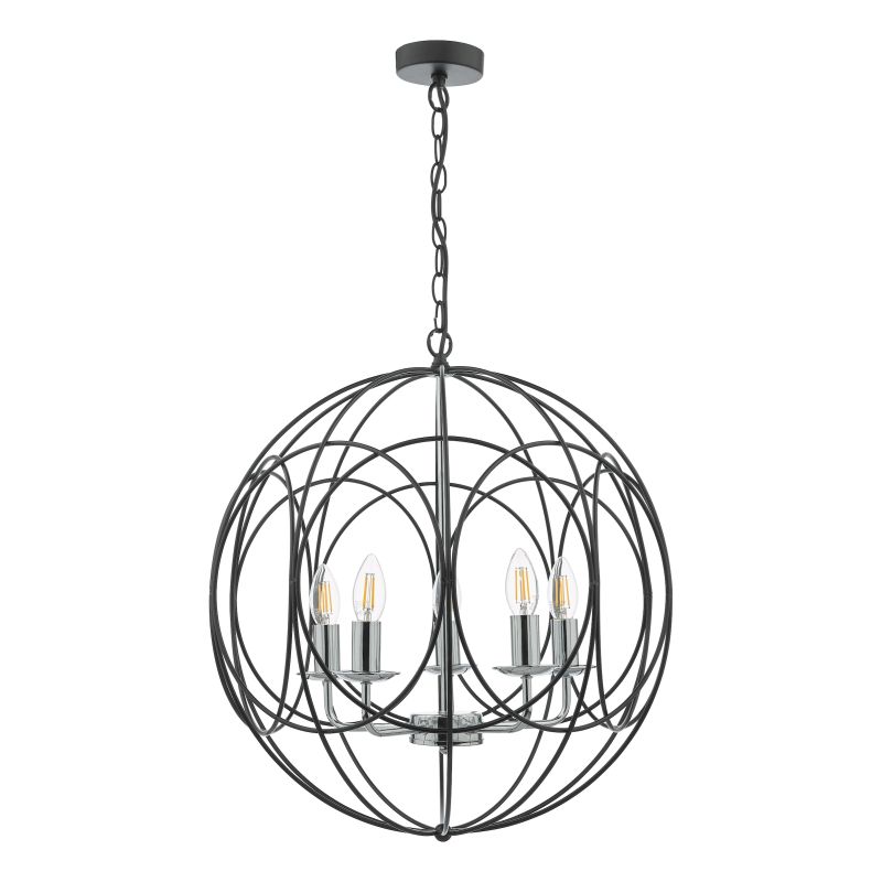 Ceiling Lights - Phoenix - Black and Chrome Globe 5 Light Hanging Pendant Dar-PHO0550 - Phoenix - Black and Chrome Globe 5 Light Hanging Pendant