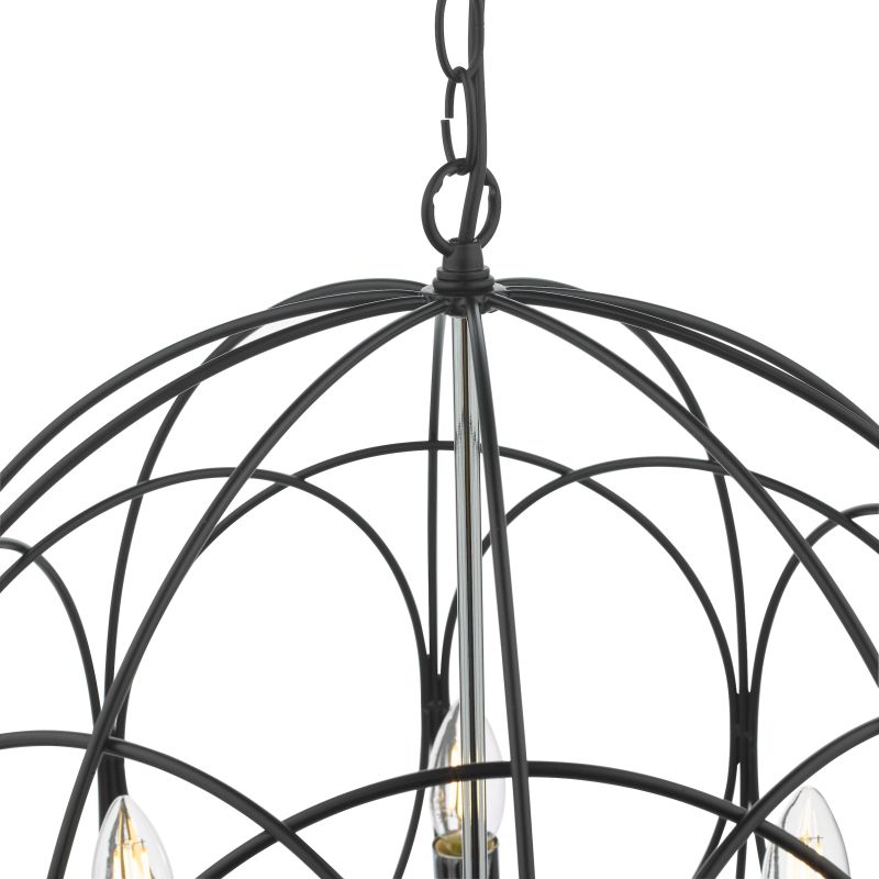 Dar-PHO0550 - Phoenix - Black and Chrome Globe 5 Light Hanging Pendant