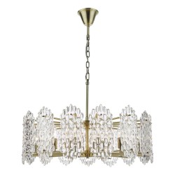 Porthos - Antique Brass 15 Light Centre Fitting with Decorative Glass