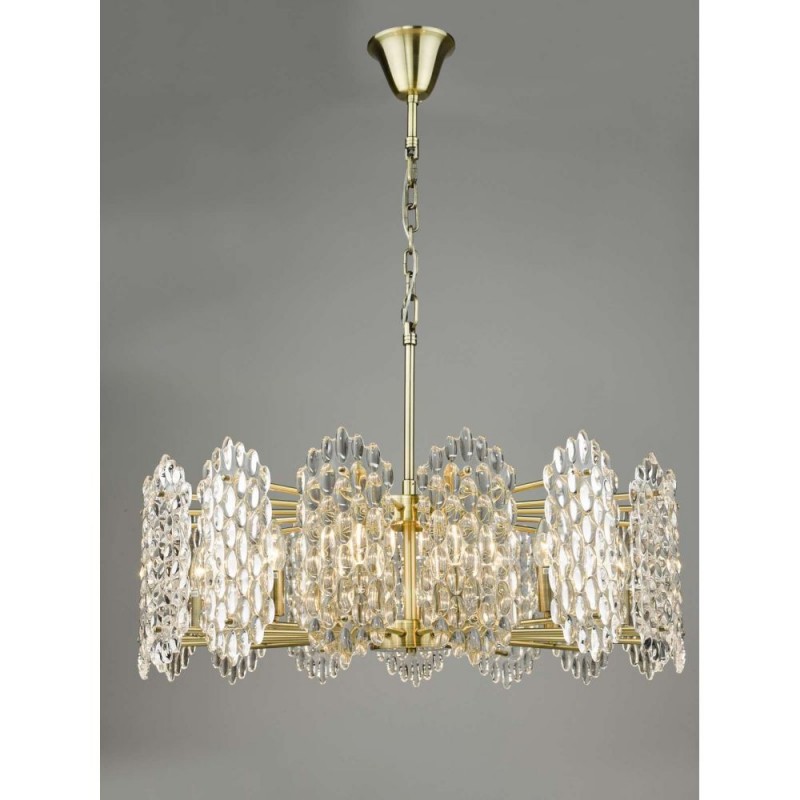 Dar-POR1575 - Porthos - Antique Brass 15 Light Centre Fitting with Decorative Glass