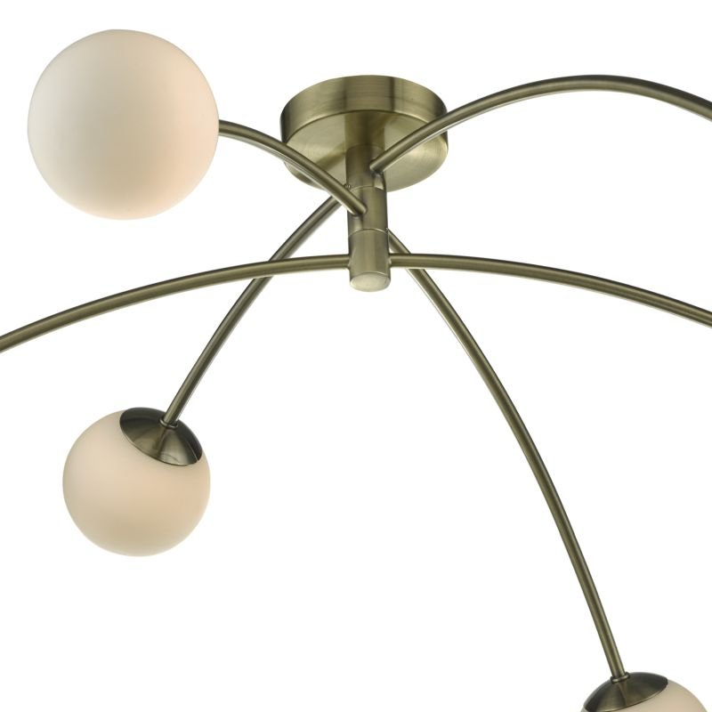 Dar-PUG6475 - Puglia - Antique Brass & Opal Glass 6 Light Ceiling Lamp