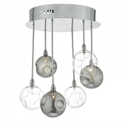 Quinn - Chrome 6 Light Centre Fitting with Clear & Smoky Glass Quinn - Chrome 6 Light Centre Fitting with Clear & Smoky Glass