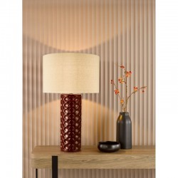 Raja - Red Ceramic Table Lamp with Natural Linen Shade