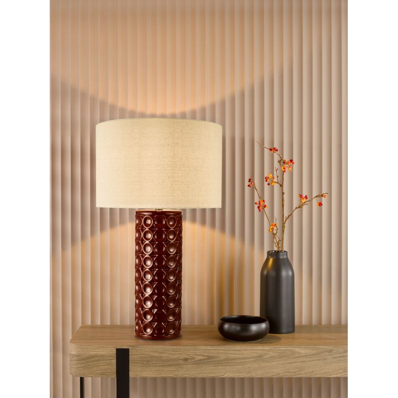 Dar-RAJ4225 - Raja - Red Ceramic Table Lamp with Natural Linen Shade