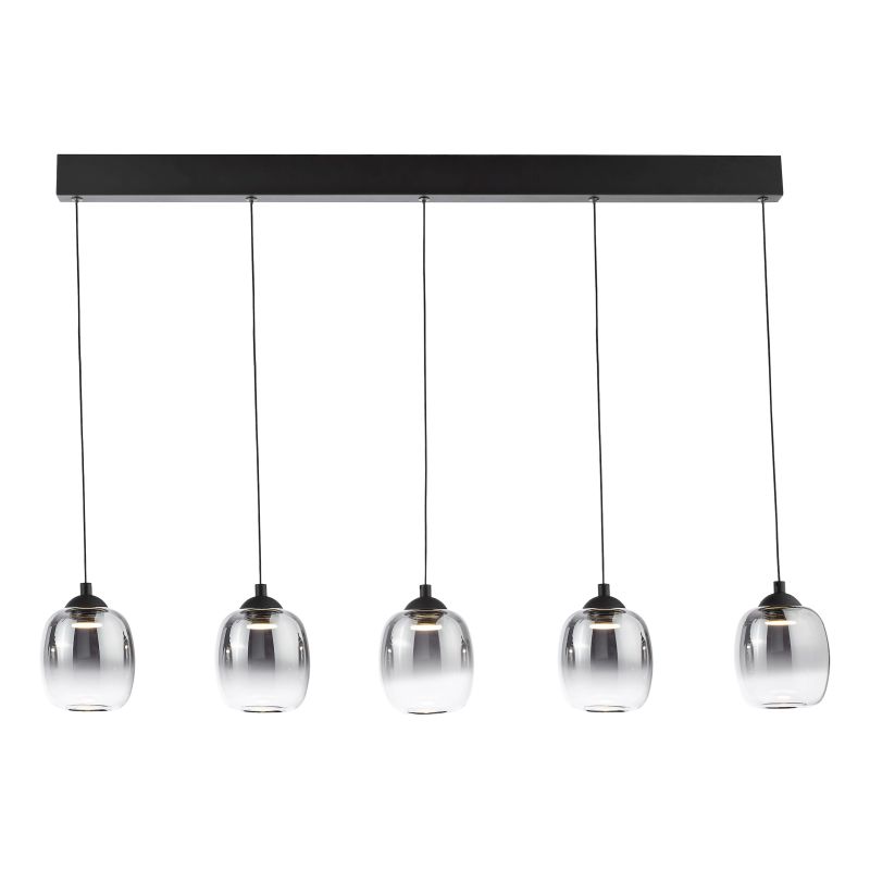 Dar-RAM0522 - Ramona - Matt Black 5 Light LED over Island Fitting with Smoked Ombre Glass