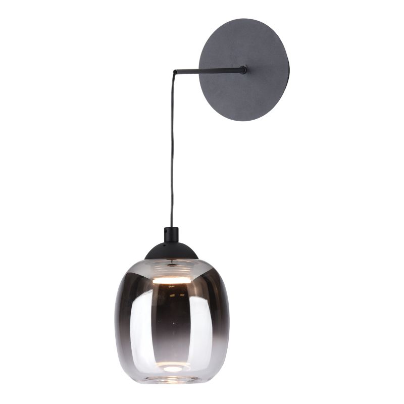 Dar-RAM0722 - Ramona - Matt Black LED Pendant or Wall Lamp with Smoked Ombre Glass