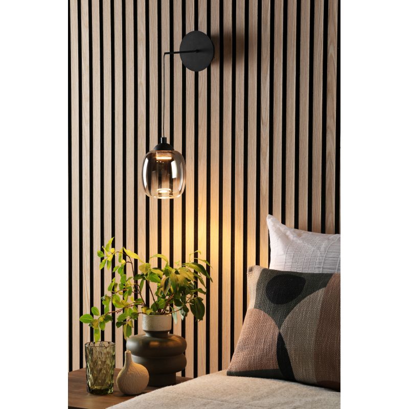 Dar-RAM0722 - Ramona - Matt Black LED Pendant or Wall Lamp with Smoked Ombre Glass