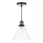 Ray - Clear Glass with Antique Brass Single Hanging Pendant Ray - Clear Glass with Antique Brass Single Hanging Pendant