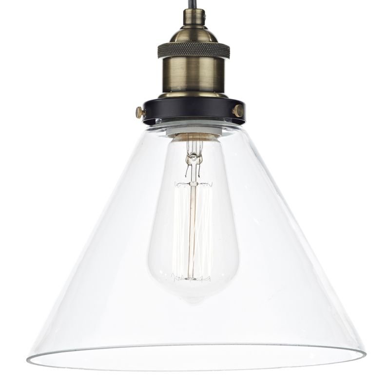 Dar-RAY0175 - Ray - Clear Glass with Antique Brass Single Hanging Pendant