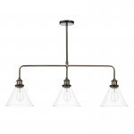 Ray - Clear Glass with Antique Brass 3 Light over Island Fitting Ray - Clear Glass with Antique Brass 3 Light over Island Fitting