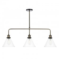 Ray - Clear Glass with Antique Brass 3 Light over Island Fitting Ray - Clear Glass with Antique Brass 3 Light over Island Fitting