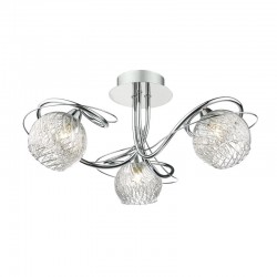 Rehan - Decorative Wire Chrome with Ribbed Glass 3 Light Centre Fitting