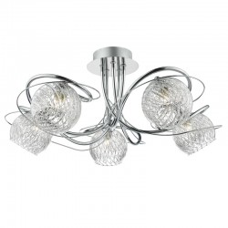 Rehan - Decorative Wire Chrome with Ribbed Glass 5 Light Centre Fitting