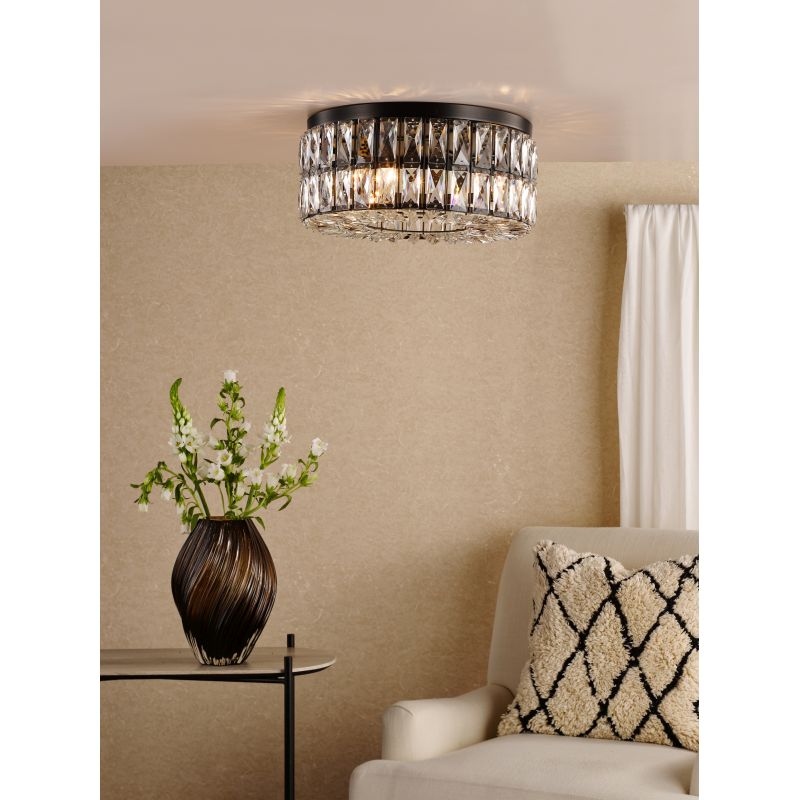 Dar-REL0422 - Relena - Matt Black 4 Light Flush with Crystal