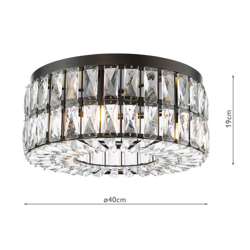 Dar-REL0422 - Relena - Matt Black 4 Light Flush with Crystal