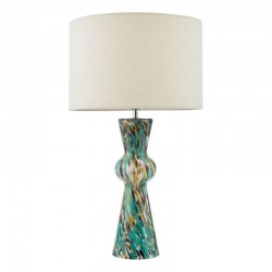 Rheneas - Blue Art Confetti Glass Table Lamp with Natural Linen Shade Rheneas - Blue Art Confetti Glass Table Lamp with Natural Linen Shade