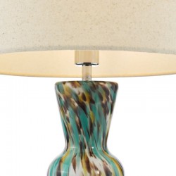 Rheneas - Blue Art Confetti Glass Table Lamp with Natural Linen Shade Rheneas - Blue Art Confetti Glass Table Lamp with Natural Linen Shade