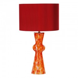 Rheneas - Orange & Red Confetti Glass Table Lamp with Red Cotton Shade Rheneas - Orange & Red Confetti Glass Table Lamp with Red Cotton Shade