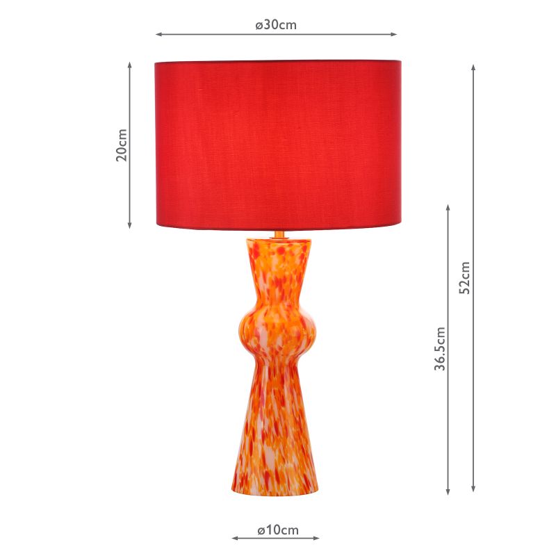 Dar_Vol3-RHE4225 - Rheneas - Orange & Red Confetti Glass Table Lamp with Red Cotton Shade