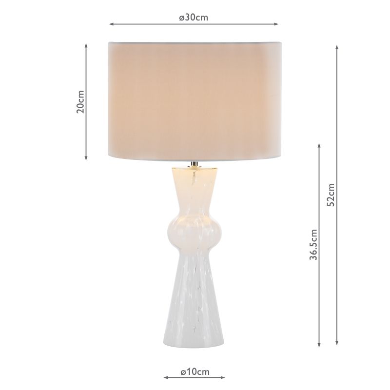 Dar_Vol3-RHE422 - Rheneas - White Confetti Glass Table Lamp with Ivory Cotton Shade