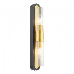 Rhian - Black & Gold 2 Light Wall Lamp with Ribbed Clear Glass