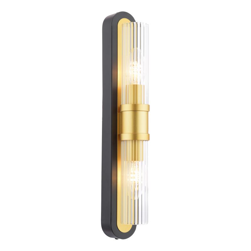 Dar_Vol3-RHI0954 - Rhian - Black & Gold 2 Light Wall Lamp with Ribbed Clear Glass