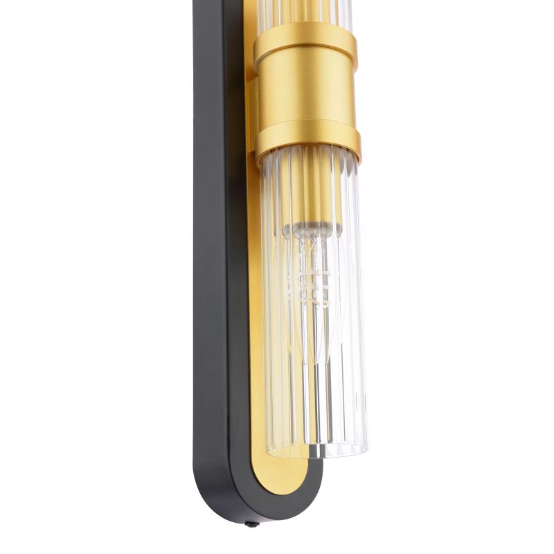 Dar_Vol3-RHI0954 - Rhian - Black & Gold 2 Light Wall Lamp with Ribbed Clear Glass