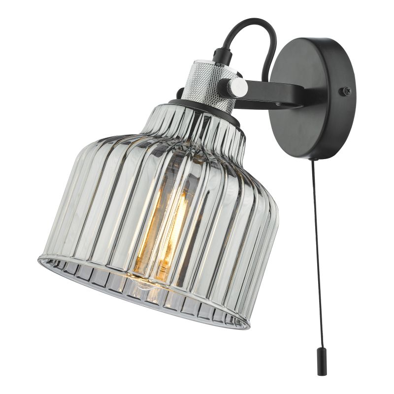 Dar-RHO0710 - Rhode - Smoky Ribbed Glass & Black Wall Lamp