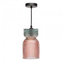 Rhubarb - Black Pendant with Pink & Green Ribbed Glass Rhubarb - Black Pendant with Pink & Green Ribbed Glass