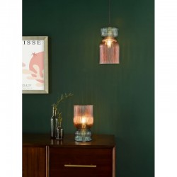 Rhubarb - Black Pendant with Pink & Green Ribbed Glass Rhubarb - Black Pendant with Pink & Green Ribbed Glass