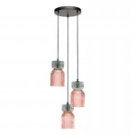 Rhubarb - Black 3 Light Cluster Fitting with Pink & Green Ribbed Glass Rhubarb - Black 3 Light Cluster Fitting with Pink & Green Ribbed Glass