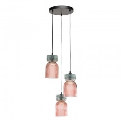 Rhubarb - Black 3 Light Cluster Fitting with Pink & Green Ribbed Glass Rhubarb - Black 3 Light Cluster Fitting with Pink & Green Ribbed Glass