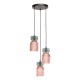 Dar-RHU0303 - Rhubarb - Black 3 Light Cluster Fitting with Pink & Green Ribbed Glass