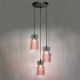 Dar-RHU0303 - Rhubarb - Black 3 Light Cluster Fitting with Pink & Green Ribbed Glass