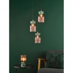 Rhubarb - Black 3 Light Cluster Fitting with Pink & Green Ribbed Glass Rhubarb - Black 3 Light Cluster Fitting with Pink & Green Ribbed Glass