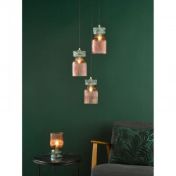 Rhubarb - Black 3 Light Cluster Fitting with Pink & Green Ribbed Glass Rhubarb - Black 3 Light Cluster Fitting with Pink & Green Ribbed Glass