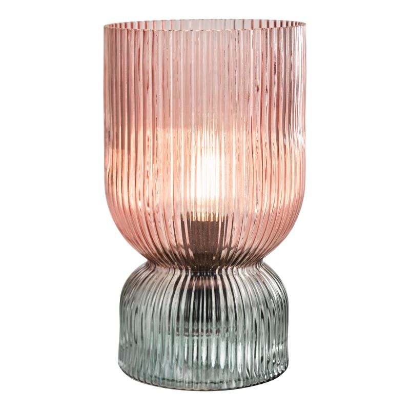 Dar-RHU4203 - Rhubarb - Pink & Green Ribbed Glass Table Lamp