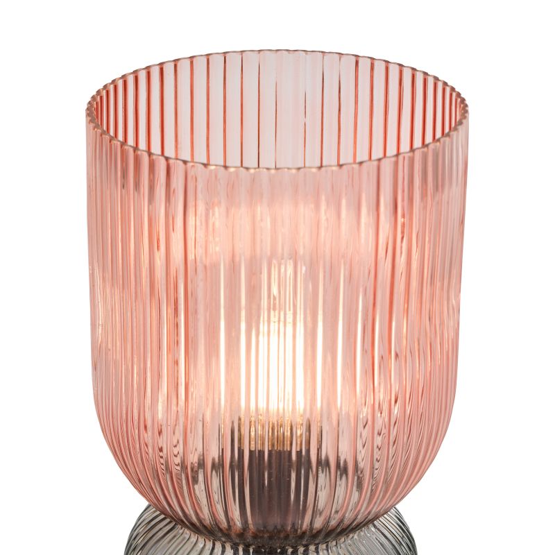 Dar-RHU4203 - Rhubarb - Pink & Green Ribbed Glass Table Lamp