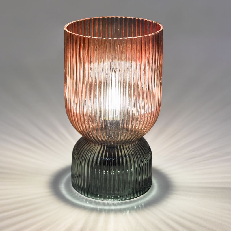 Dar-RHU4203 - Rhubarb - Pink & Green Ribbed Glass Table Lamp