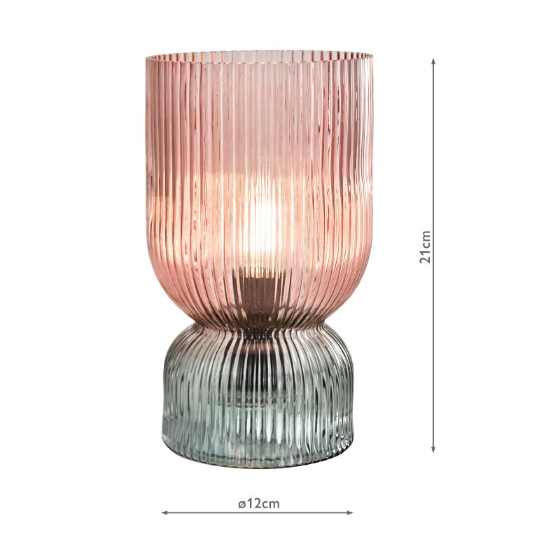 Dar-RHU4203 - Rhubarb - Pink & Green Ribbed Glass Table Lamp