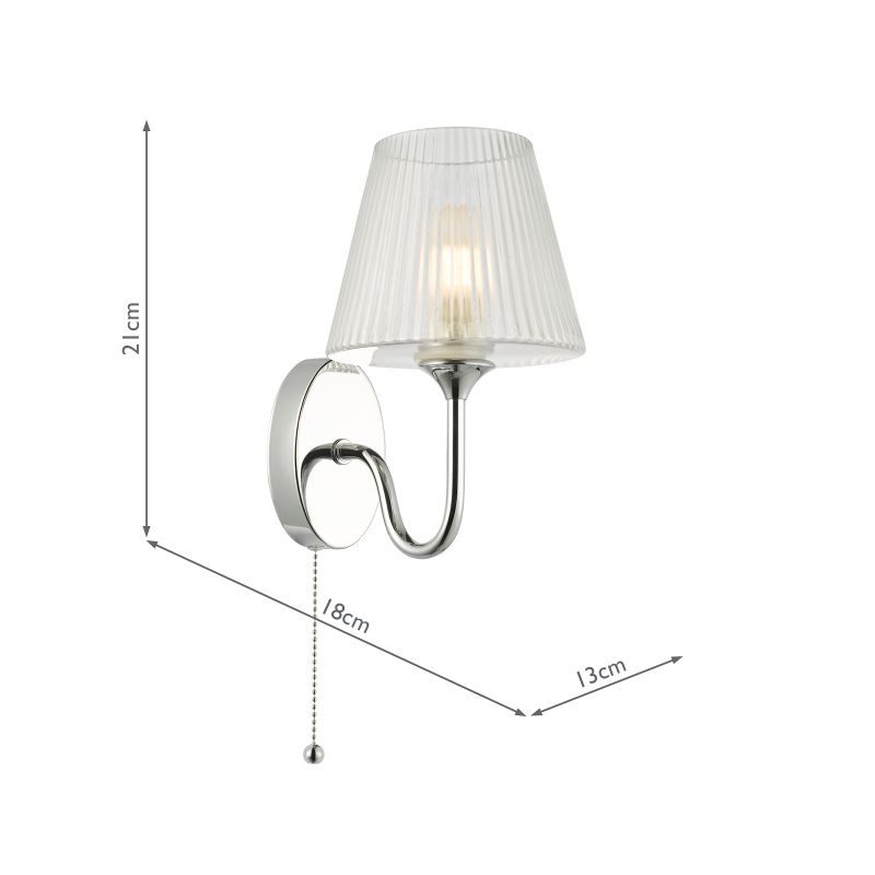 Dar-RIM0750 - Rimaz - Polished Chrome Wall Lamp with Ribbed Glass IP44