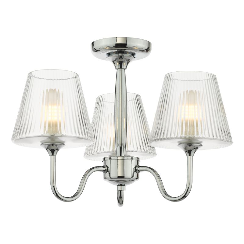 Dar-RIM5350 - Rimaz - Polished Chrome 3 Light Semi Flush with Ribbed Glass IP44
