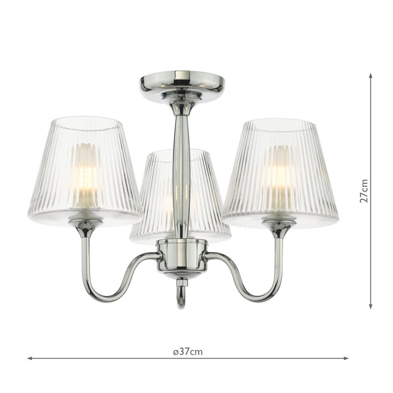 Dar-RIM5350 - Rimaz - Polished Chrome 3 Light Semi Flush with Ribbed Glass IP44