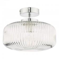 Riva - Bathroom Chrome Semi Flush with Clear Ribbed Glass Riva - Bathroom Chrome Semi Flush with Clear Ribbed Glass