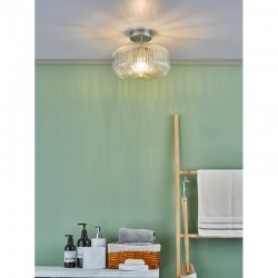 Riva - Bathroom Chrome Semi Flush with Clear Ribbed Glass Riva - Bathroom Chrome Semi Flush with Clear Ribbed Glass