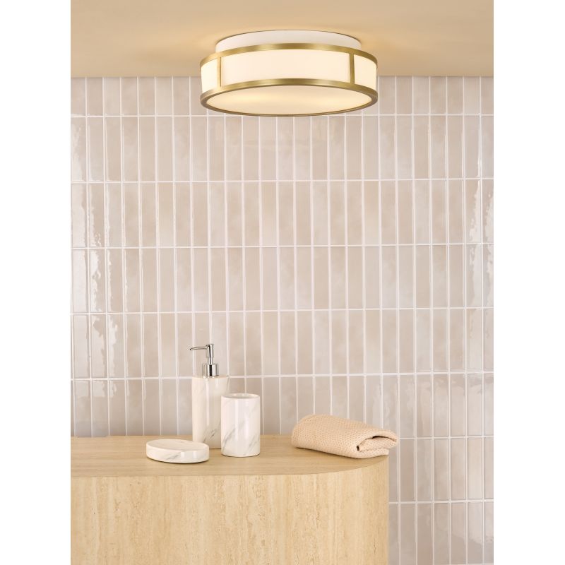 Dar-ROY5075 - Royce - Matt Antique Brass Flush with Opal Glass IP44