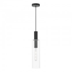 Ruben - Black Pendant with Ribbed Clear Glass