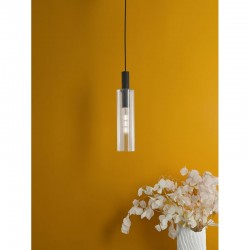 Ruben - Black Pendant with Ribbed Clear Glass