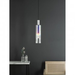 Ruben - Satin Silver Pendant with Ribbed Multicolour Glass Ruben - Satin Silver Pendant with Ribbed Multicolour Glass